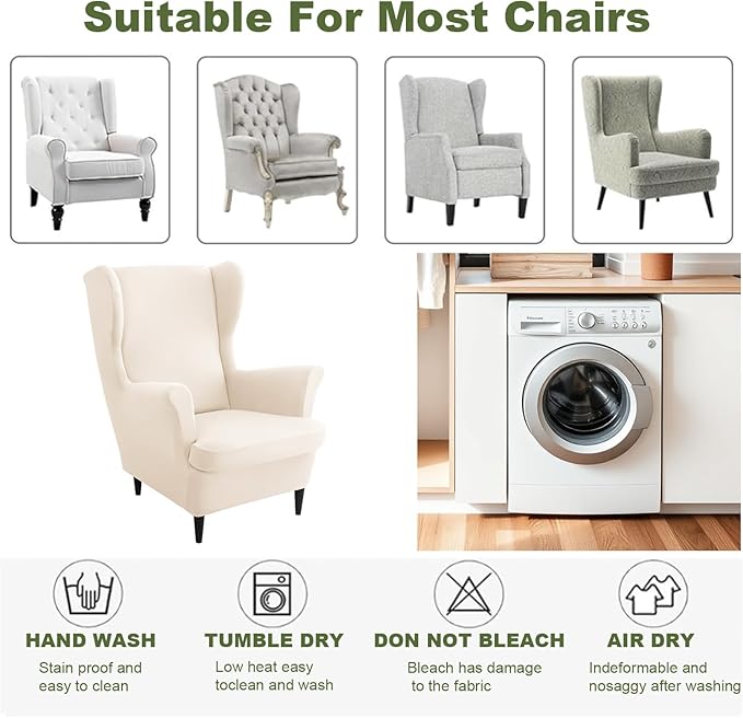 HAOYONG Wing Chair Slipcovers Waterproof Spandex Wingback Chair Covers 2 Pieces