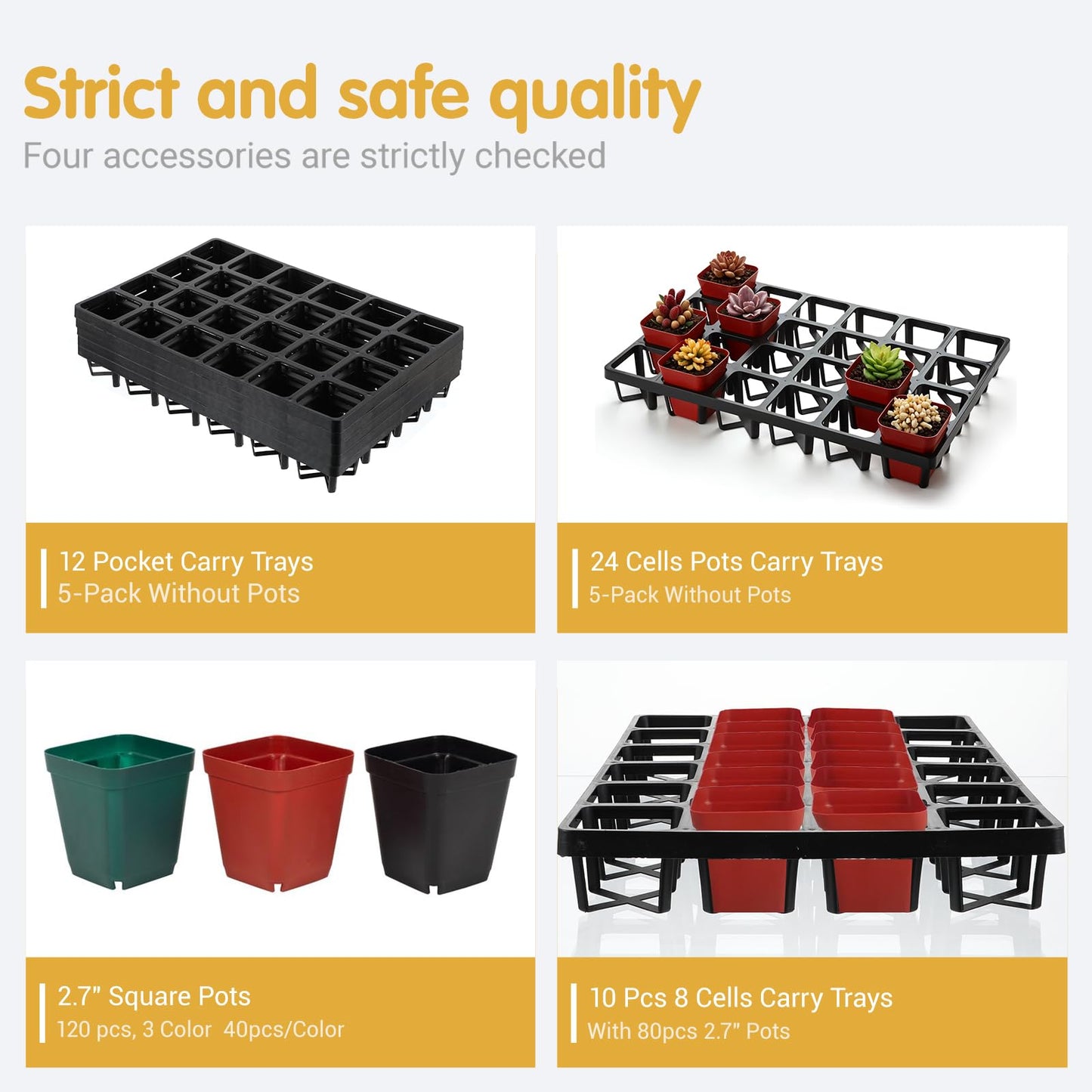 wutfuooo 5 Pack Square Nursery Pot Tray with 24 Cells, Plant Trays for Pots, Flower Pot Moving Tray, Plastic Planting Trays for Carrying Small Plant Pots