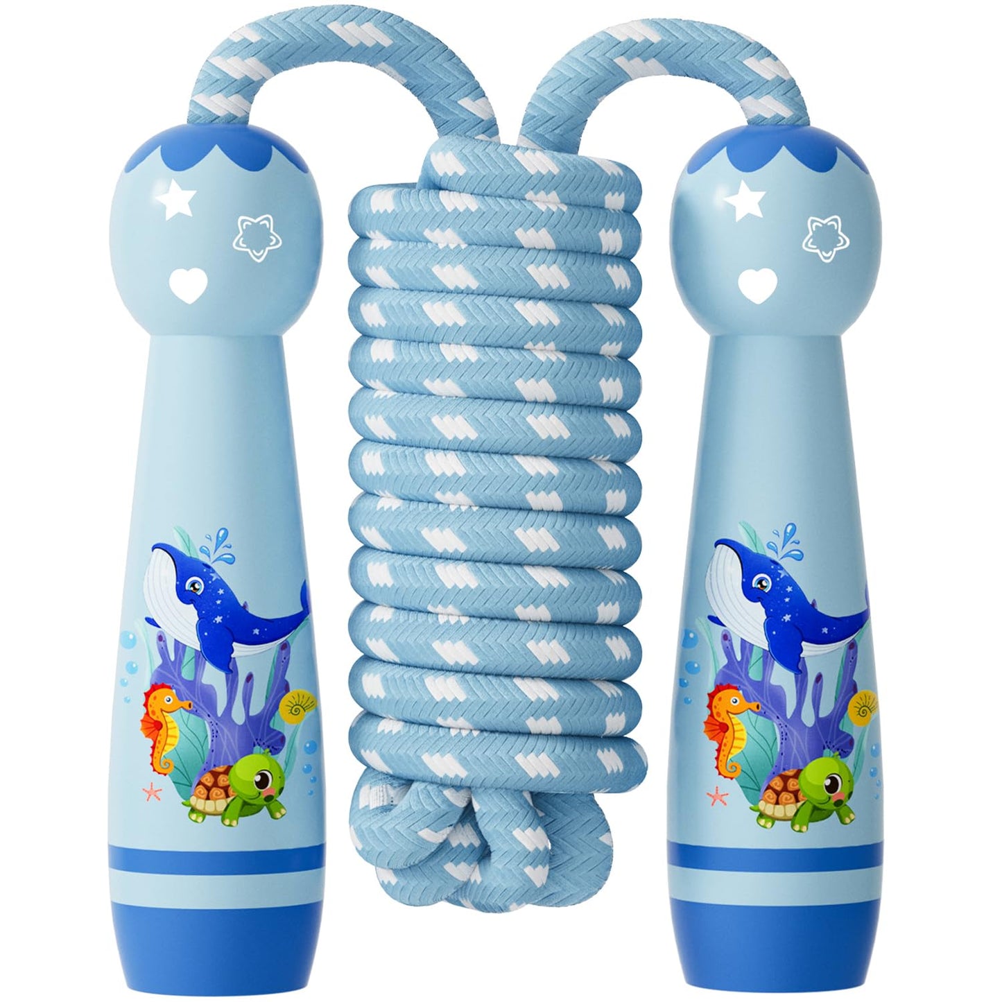Jump Rope for Kids-Adjustable Cotton Braided Skipping Rope with Wooden Handle for Toddler Fitness Workout Exercise Outdoor Activity
