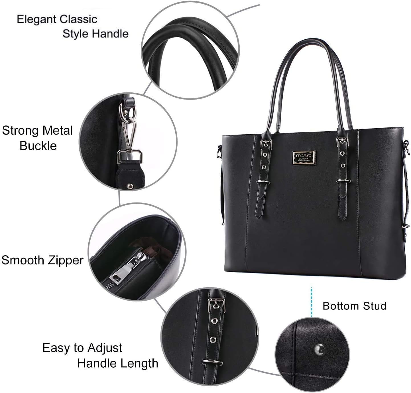 MOSISO PU Leather Laptop Tote Bag for Women, Waterproof Large Capacity Business Work Briefcase Shoulder Laptop Bag