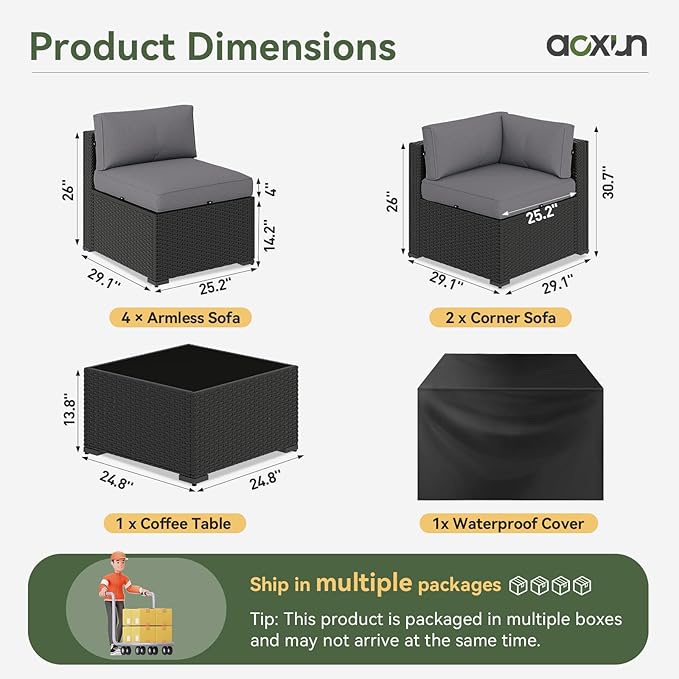 Aoxun 7 Piece Patio Furniture Set Wicker Rattan Patio Sectional Sofa Set