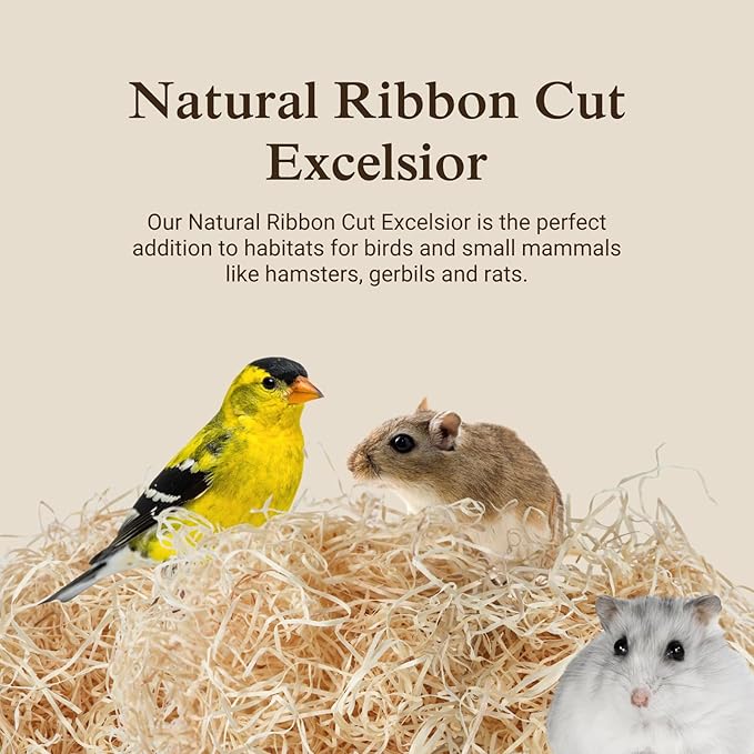 The Habitat Life - Natural Ribbon Cut Excelsior - for Birds, Hamsters, Gerbils, Rats & Other Small Mammals - Soft & Absorbent - Wood Fiber - Dye-Free & Safe - Small - 2 Pack