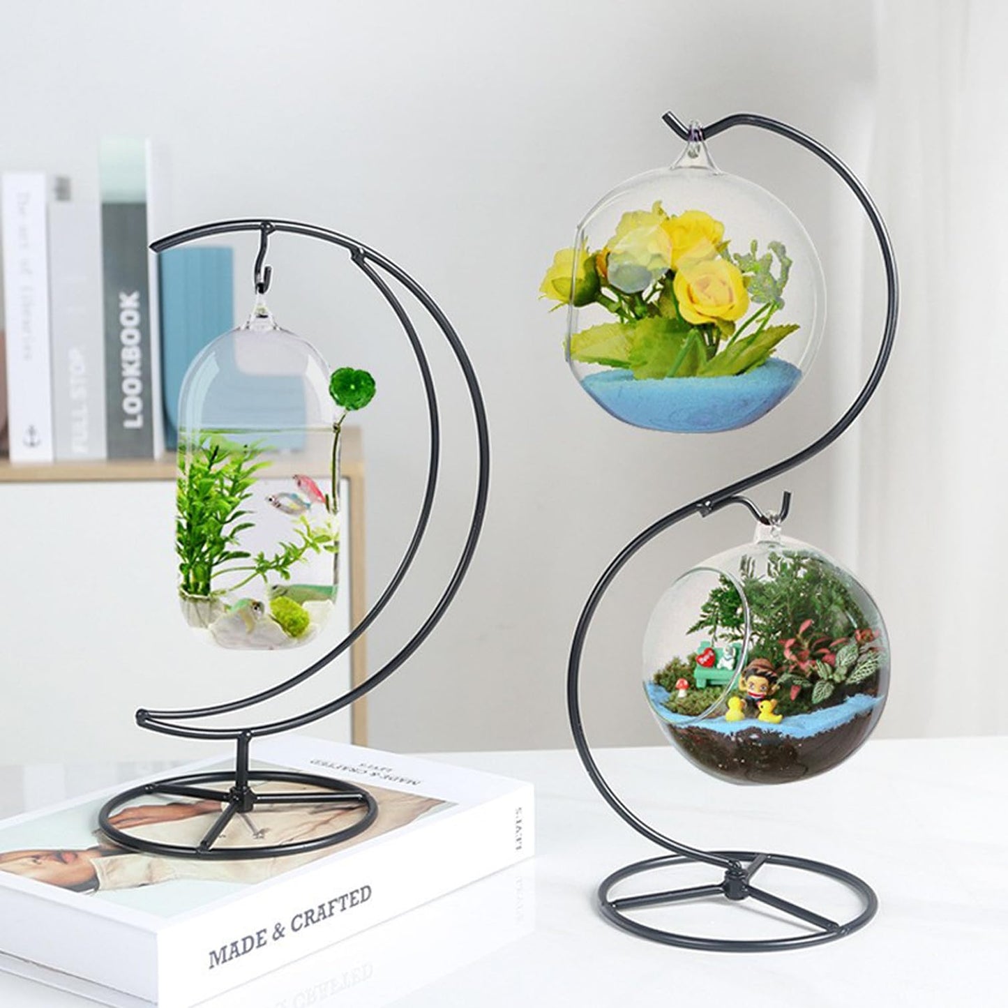 Maibloln Ornament Display Stand Hanger Rack Hook Chrismas Ornament Party Decoration Holder Air Plant Flower Pot Hanging Terrarium Home Office Decoration(S-Style)
