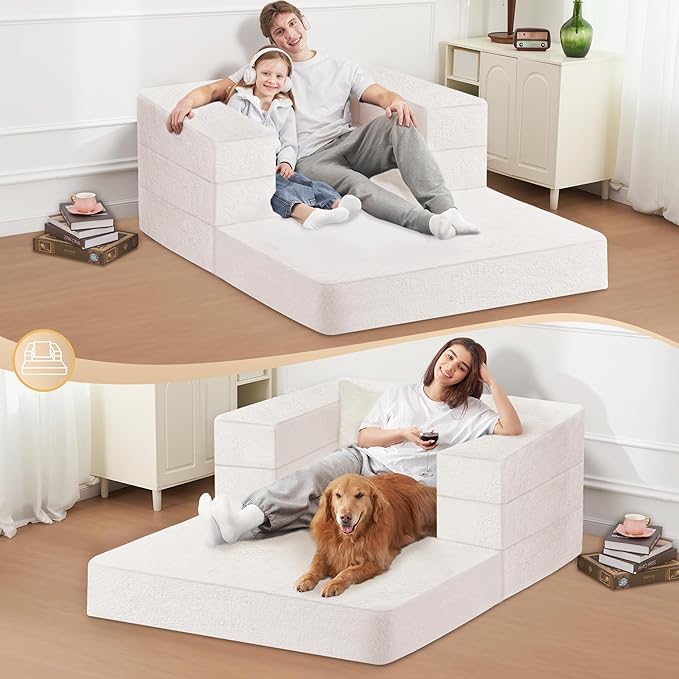 Futon Sofa Bed with Pillow, 3-in-1 Sleeper Sofa Bed with Removable Cover