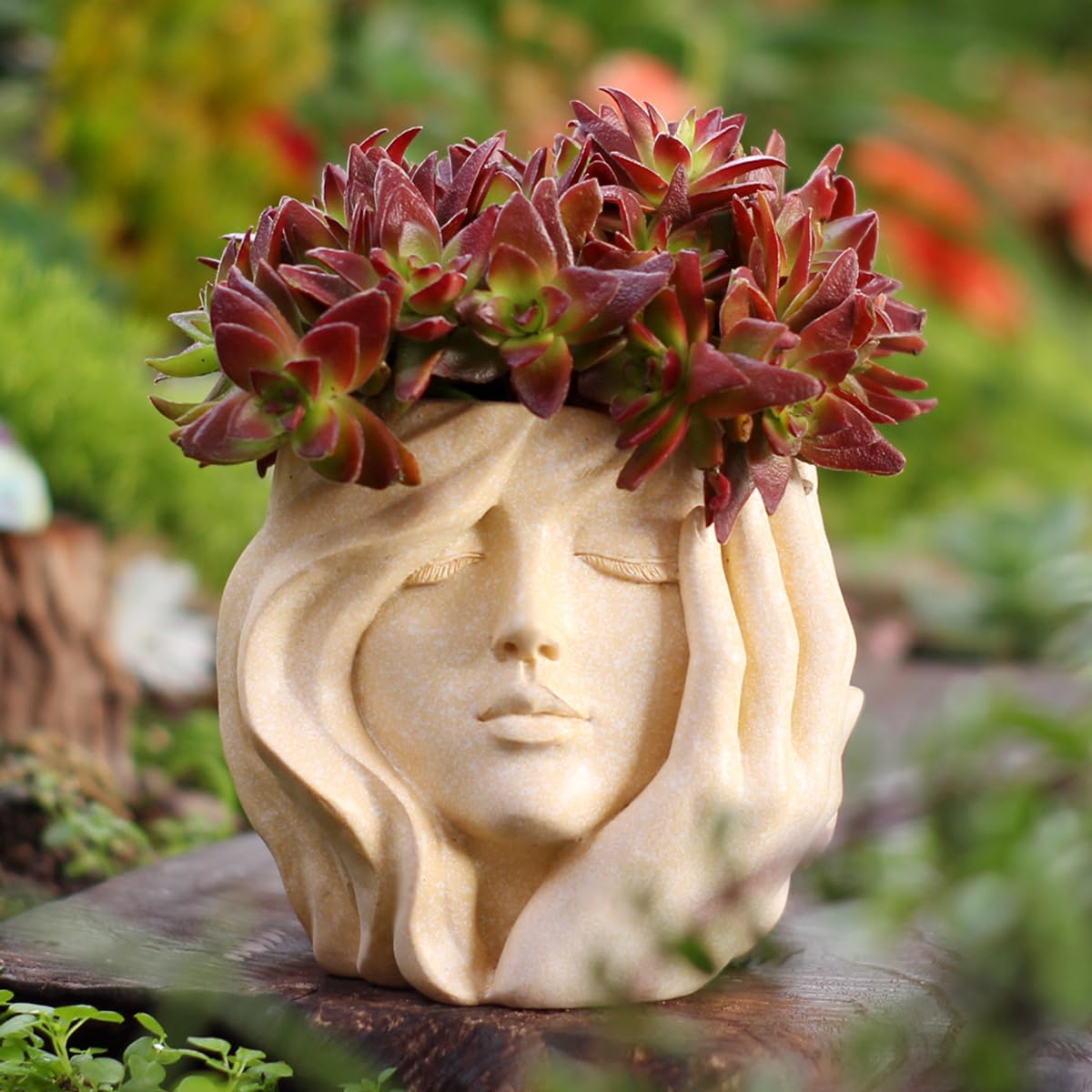 YOYLMAL Hand Holding Face Planter Pot, 5.1” Resin Women's Head Succulent Planter for Indoor Outdoor Plants, Unique Flower Pot with Drainage Hole, Gifts for Women Mom