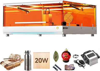 TOOCAA 20W Laser Engraver with Air Assist, No-Charge Software, Laser Cutter and Engraver Machine with Enclosure,Status Atmosphere Light for Tumblers Wood Metal Acrylic