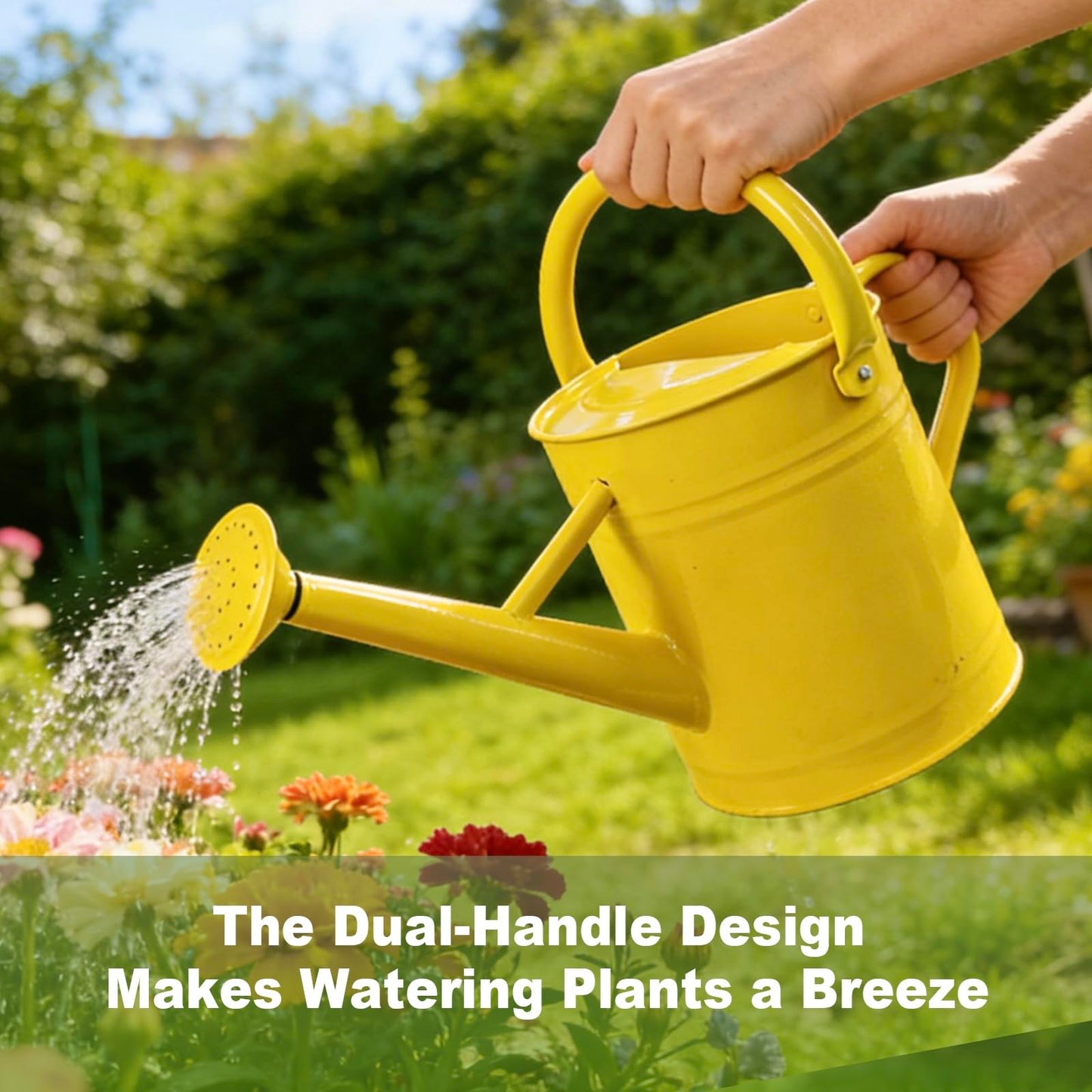 Watering Can for Outdoor&Indoor Plants，1 Gallon Metal Watering Can with with Removable Spout，Galvanized Steel Garden Flower Water Can Plant Watering Pot with 2 Handles，Yellow