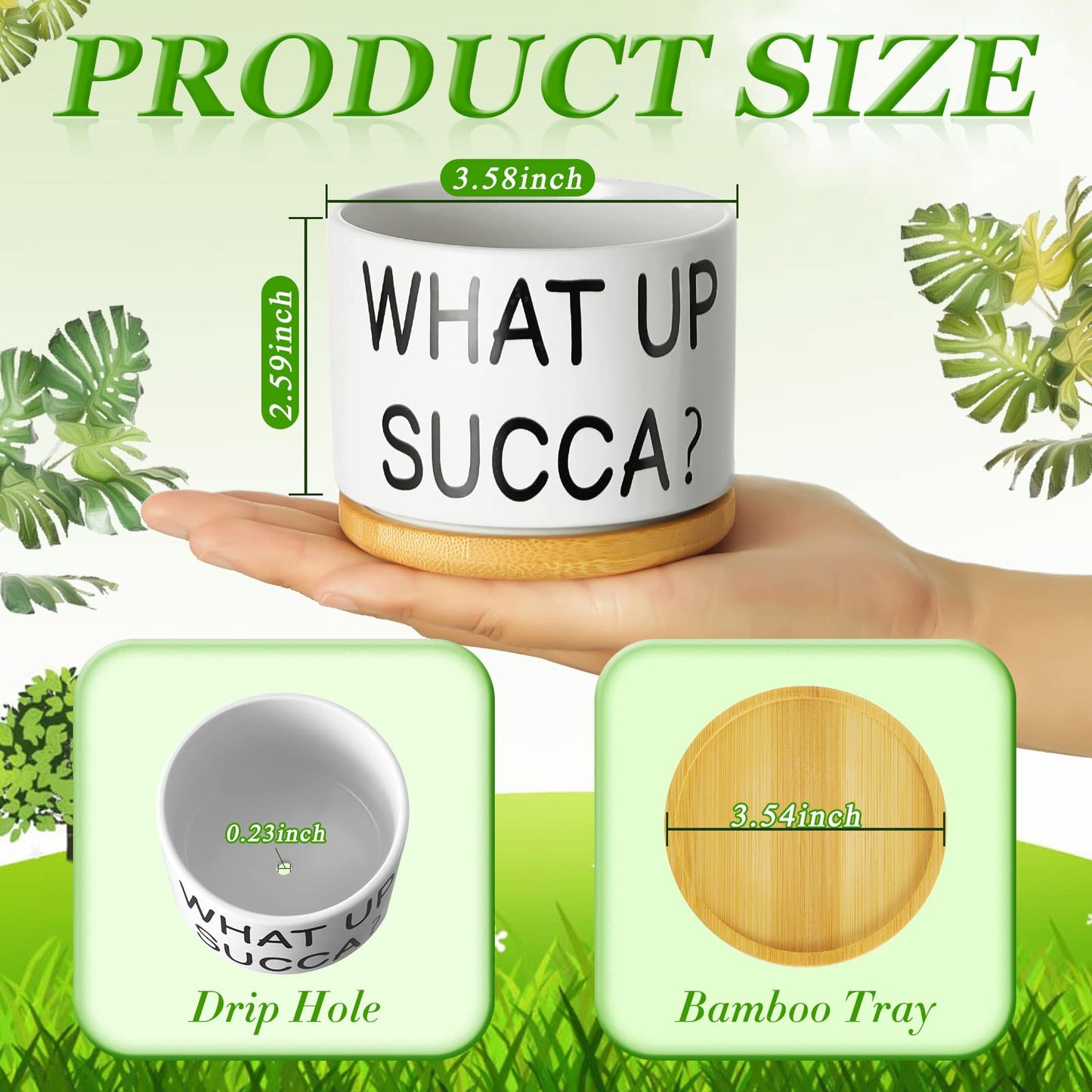 Suclain 6 Set Succulent Flower Cactus Planter Gifts Plant Cactus Flower Ceramic Funny Planter Pots Succulent Planters with Drainage Hole and Bamboo Saucers for Women Men Party Favor