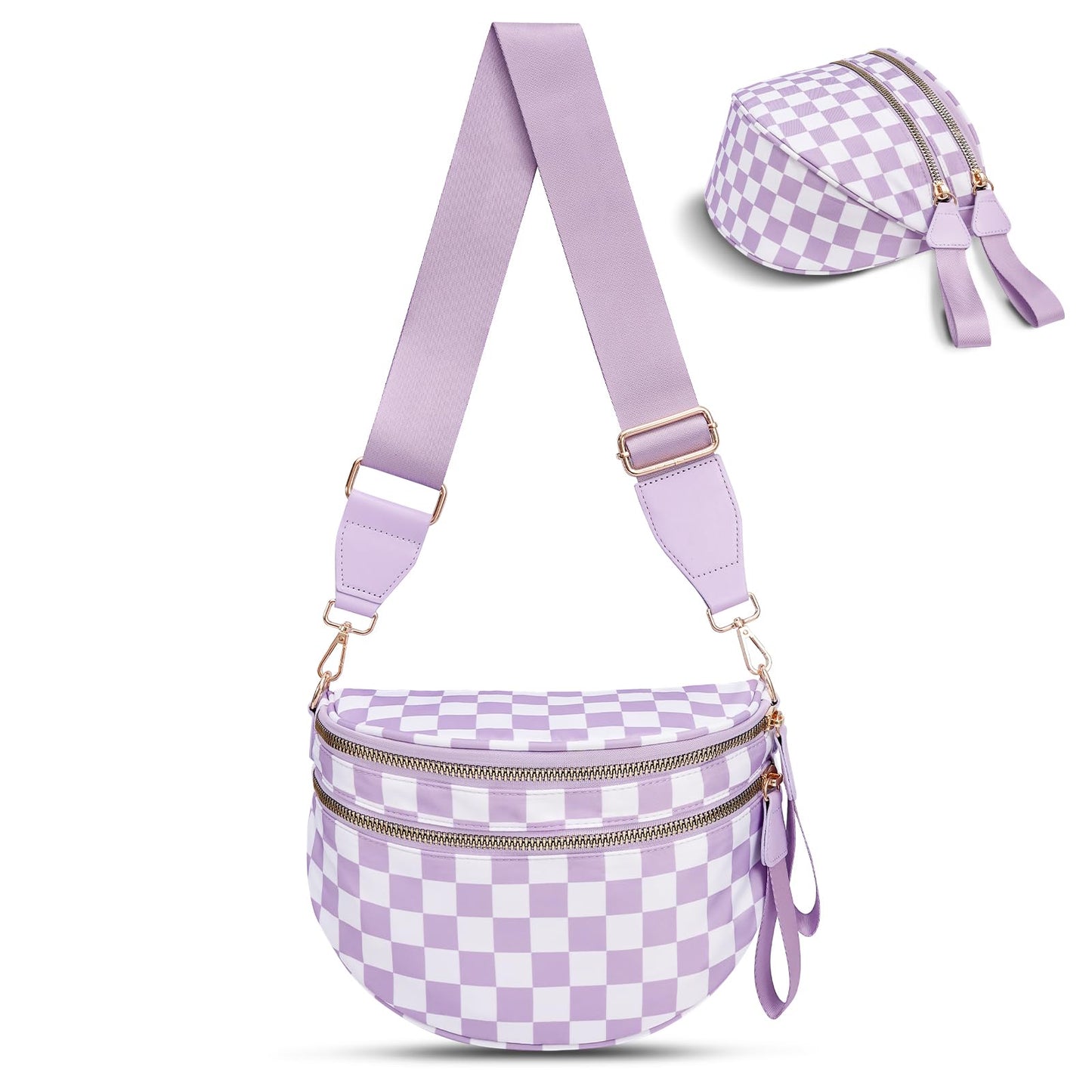 Checkered Crossbody Bag,Nylon Bum Bags for Women Crossbody,Spacious Sling Bag Purse Fanny Packs with Shoulder Strap