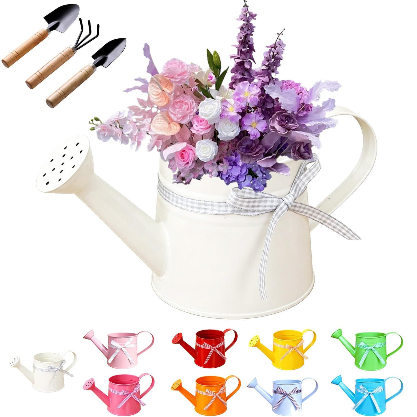 White Metal Watering Can, 1 Gallon Matte Galvanized White Watering Can Metal, Tinplate Watering Kettle with Long Spout & Ergonomic Handle, Vintage Sprinkling Can for Lawn, Garden Plant Watering (A)