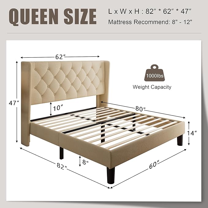 Einhomn Queen Size Platform Bed Frame