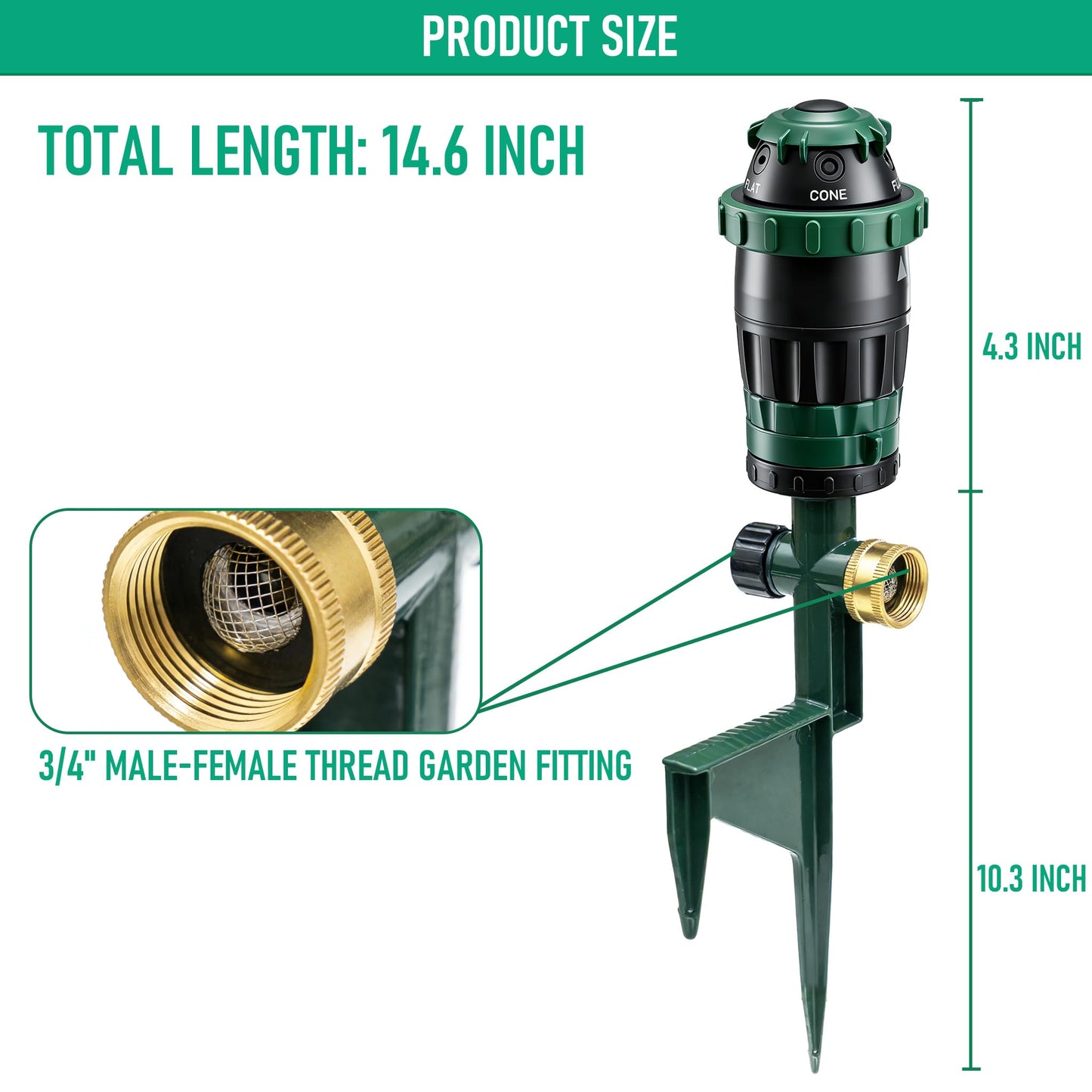 LIULO TOOL 2-Pack Gear Drive Sprinklers for Yard, 360 Degree Garden Water Sprinkler Head on Spike Base with 3/4 Inch Adapters, 5 Modes Adjustable Irrigation Tool for Large Area Yard Lawn Garden