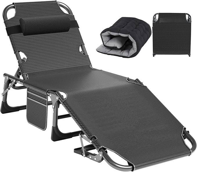 ABORON Heavy Duty Tanning Chair, 5-Gear Outdoor Folding Chaise Lounge Chair