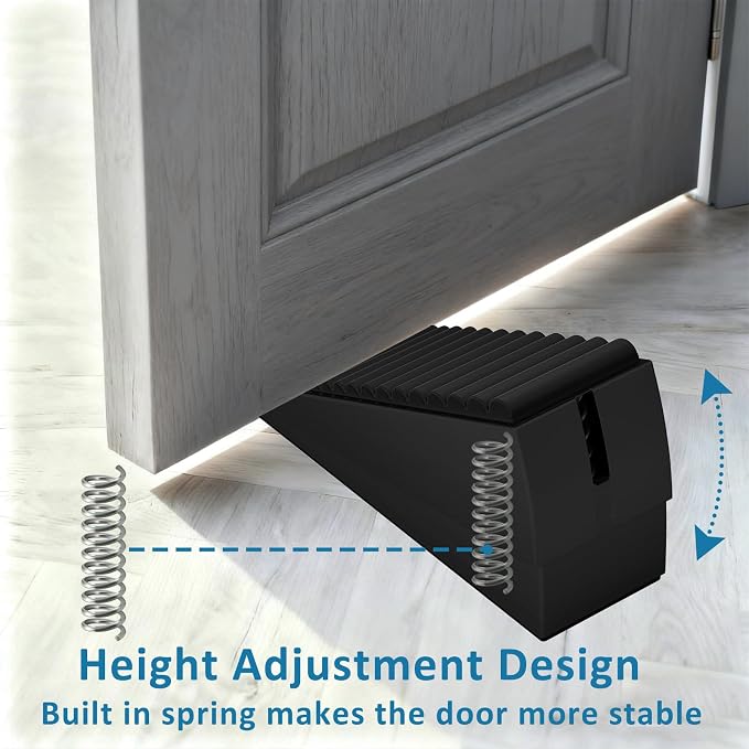 Optish 2 Pack Heavy Duty Door Stopper, Adjustable Spring Large Stopper, 3 Inches High Tall Wedge Stoppers for Bottom of Door, Door Stop Suits Wood, Carpet, Tiles, Home, Heavy Door, Black