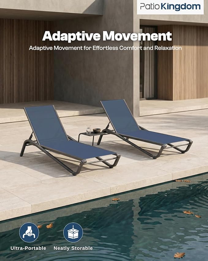 Patio Chaise Lounge Chairs Set of 6, All-Weather Aluminum Pool Loungers