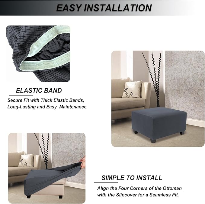 NeColorLife Stretch Ottoman Cover Square Soft Knitted Jacquard Washable Thick