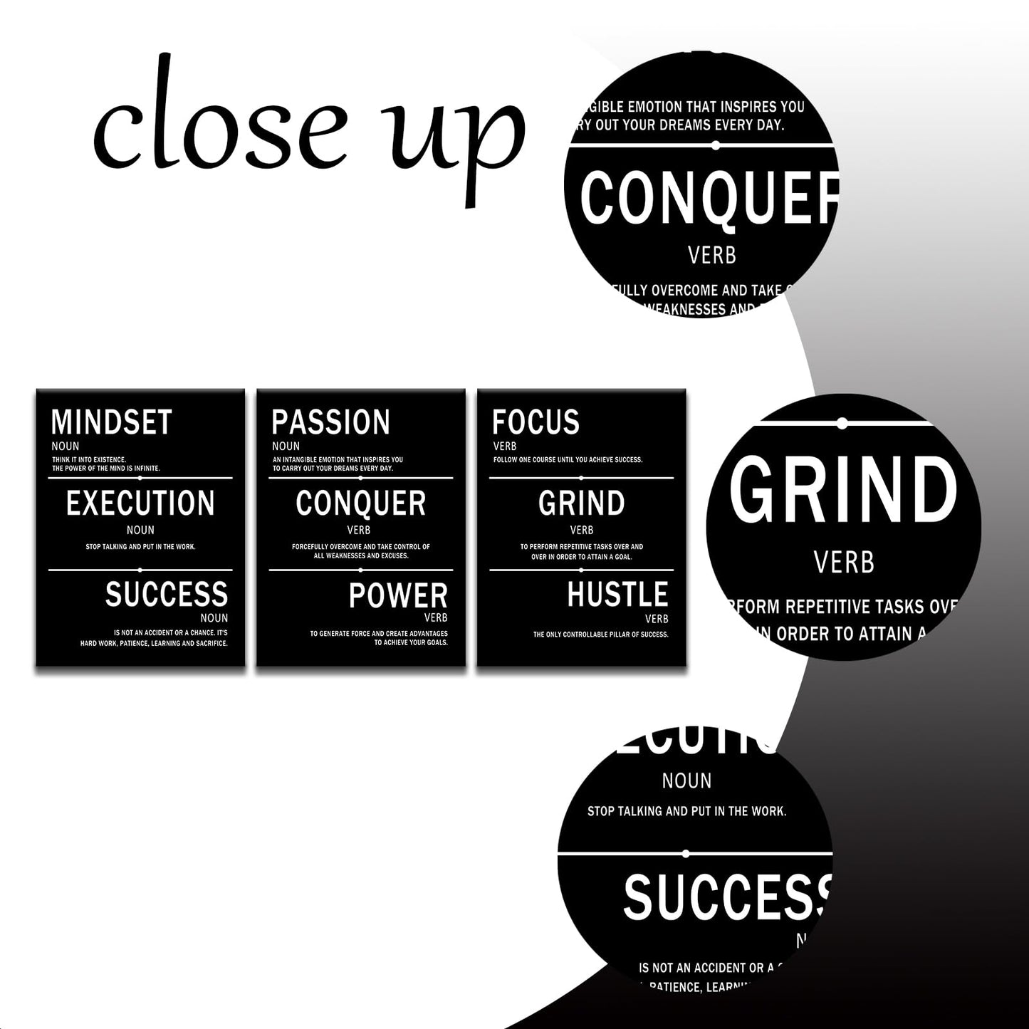 Mindset Execution Success Motivational Canvas Office 3 Piece Print Wall Art Inspirational Posters Modern Inspiring Artwork for Bedroom Classroom Decor Stretched and Framed [36''W x 16''H]