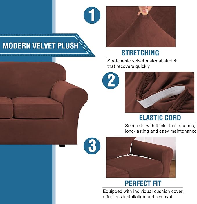 H.VERSAILTEX High Stretch Sofa Slipcover 4 Piece Cover Velvet Furniture