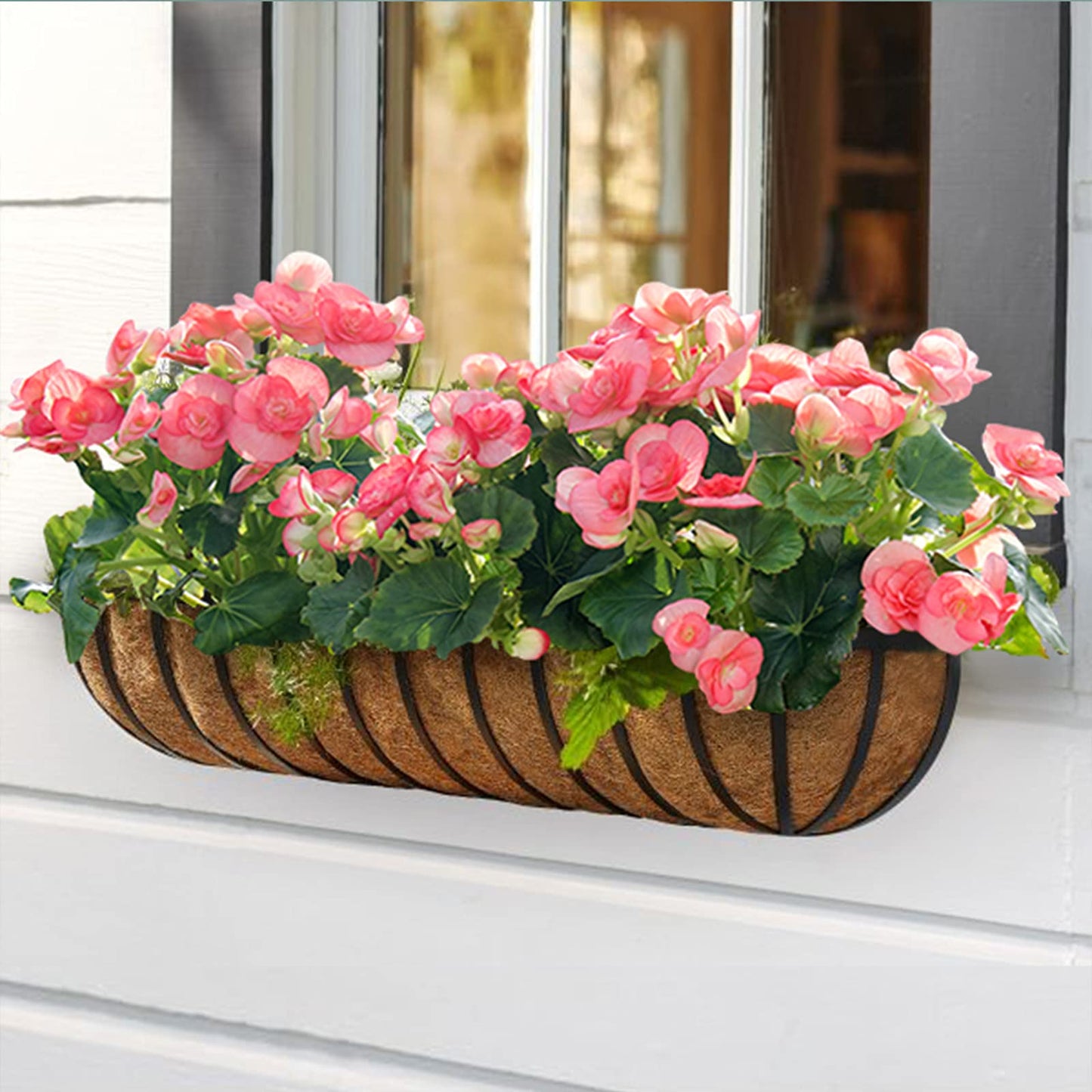 TigeJoy 2PCS 24'' Trough Coco Coir Liners Planter Replacement, 100% Natural Thick Coco Fiber Liner for Flower Box Decks Garden Flower Pots, 24inch Half Moon Shape Coconut Liner Window Boxes Outdoor