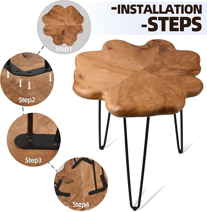 19.5 Inch Live Edge Side Table, Wood Freeform Small End Table