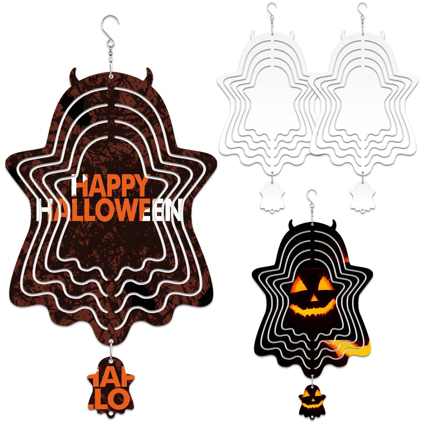 4Pack 8 inch Sublimation Wind Spinner Blanks 3D Aluminum Metal Wind Sculpture Kinetic Spinners for Yard and Garden Indoor Art Ornaments Hanging Decoration (Halloween Ghost)