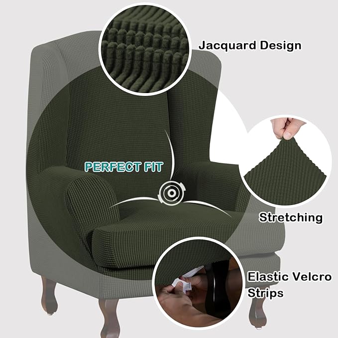 Turquoize Wingback Chair Covers 2 Piece Wing Chair Slipcover Stretch Slipcovers