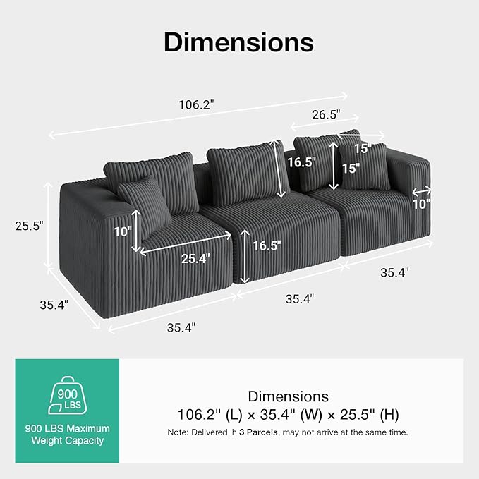 Novilla 106" Modular Sectional Sofa, Modern Cloud Sectional Couch