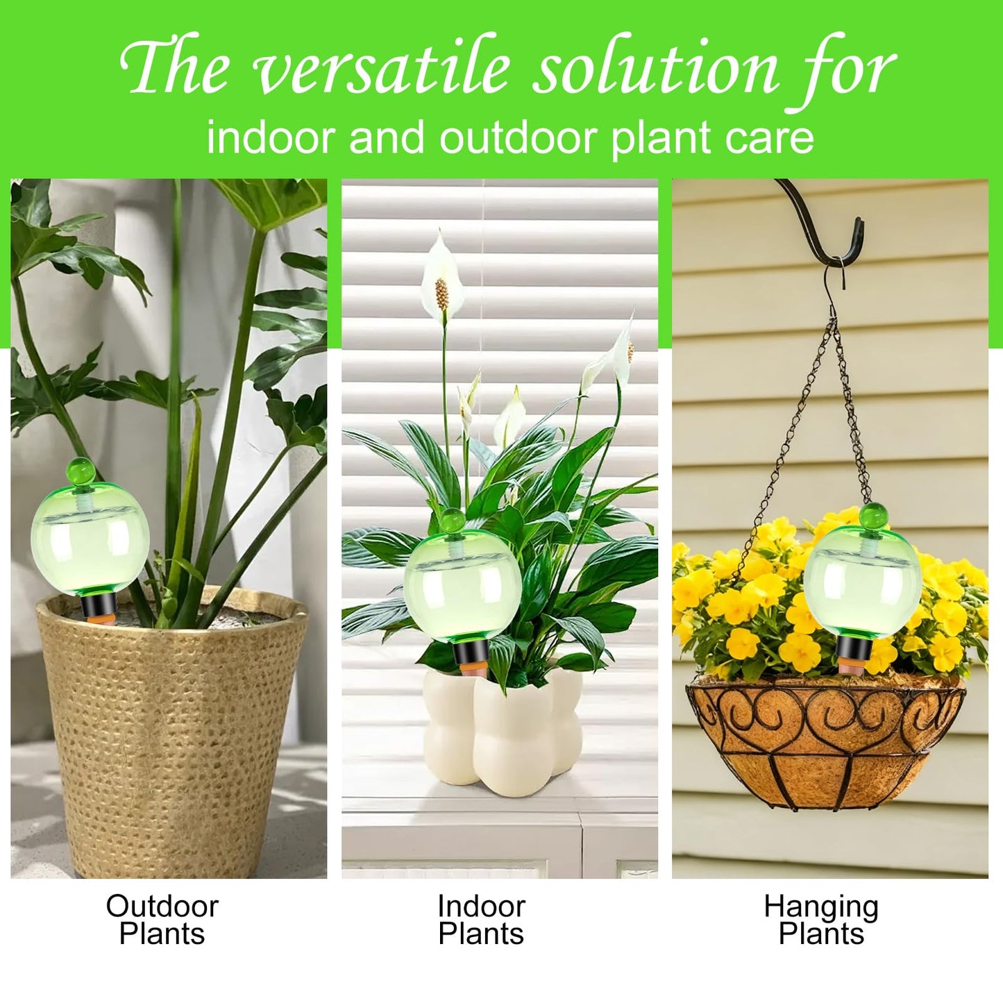 Ansberta 4 Pack Self Watering Globes 17oz Large Plant Watering Globes Top Fill, Self Water Planter Insert Indoor/Outdoor Plastic Water Bulbs Slow Release Terracotta for Plants, Green