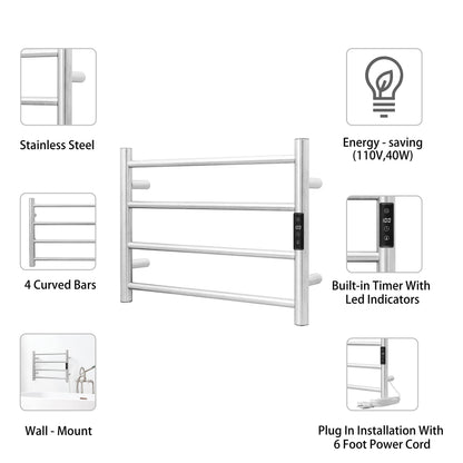 KEG Towel Warmer 8 Bars for Bathroom Freestanding or Wall Mounted Bath Towel Heater Plug-in with Built-in Timer Silver