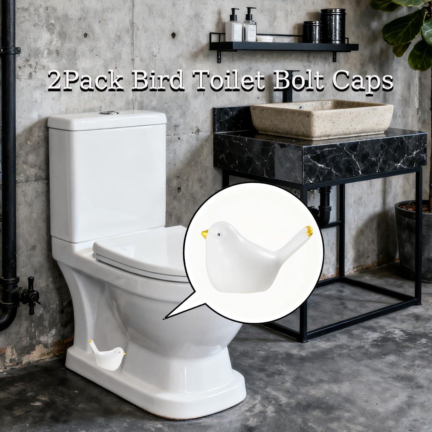 2Pack Bird Toilet Bolt Caps,Toilet Bolt Covers Decorative,Cute Funny Ceramics Bird Decorative,Closestool Bottom Easy Installation Replacement Parts（J-White）