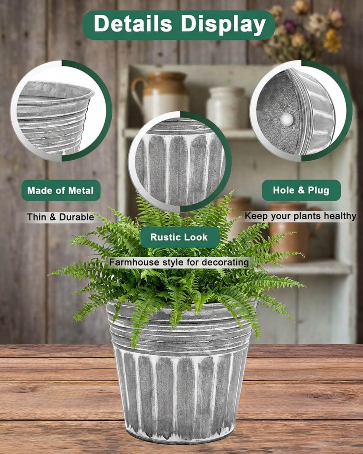 vensovo 7 Inch Galvanized Bucket Planter - 6 Pack Metal Flower Pots with Drainage Holes & Plugs, Rustic Silver Tin Pots for Indoor Herbs, Outdoor Succulents, Farmhouse Home Garden Decor