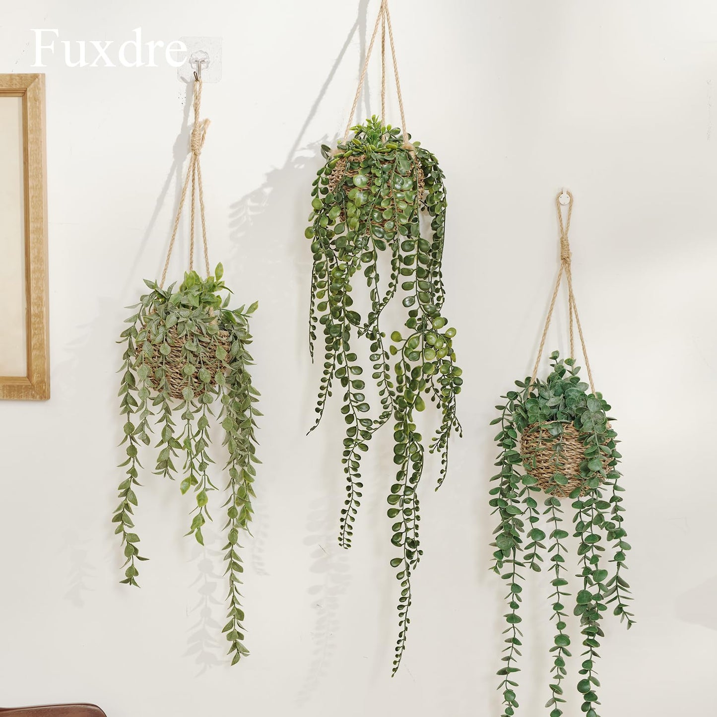 Fuxdre 3 Pack Mini Artificial Hanging Greenary Fake Hanging Plants in Basket for Wall Living Room Decor Bathroom Shelf Home Indoor