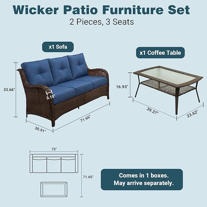 Patio Furniture Set, High Back Rattan Sofa, Weather Resistant Olefin Fabric