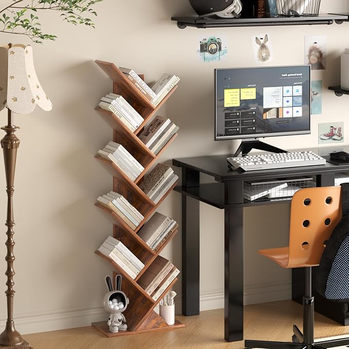 SHEEPAM 10 Tier Tree Book Shelf, Floor Standing Wood Bookshelf