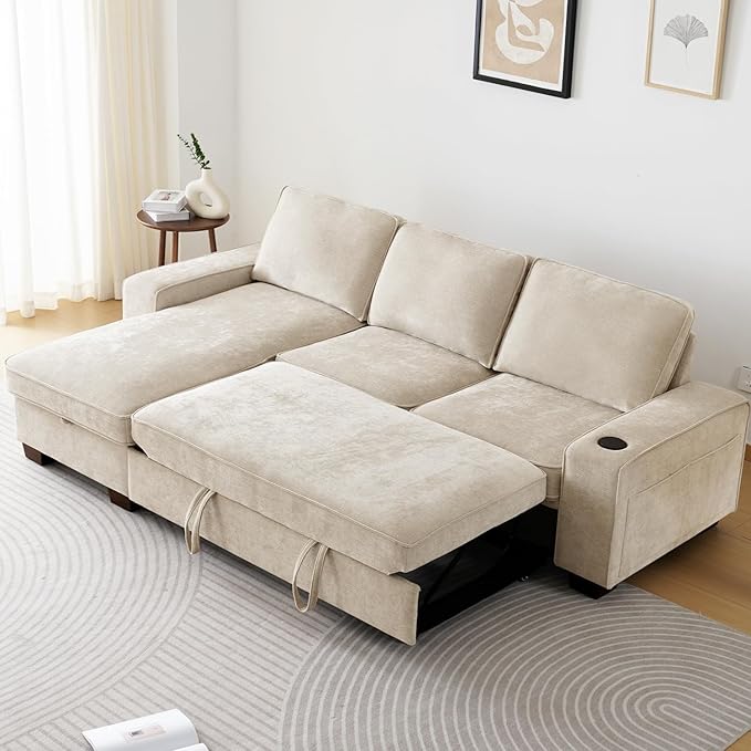 99" Convertible Sleeper Sofa Bed, L Shaped