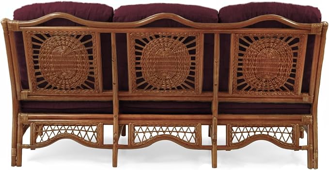 Malibu Lounge Set of 4: 2 Natural Rattan Wicker Chairs, Three-Seater Sofa