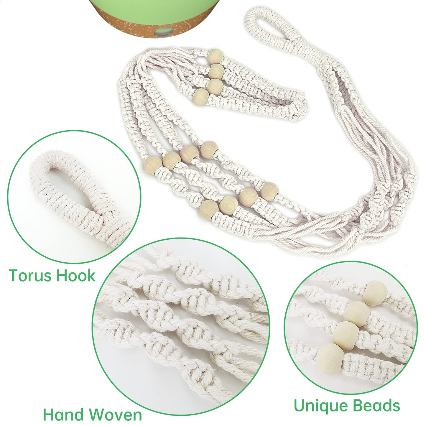 ZMTECH 2 Pack 10 Inch Hanging Planters with Macrame Plant Hanger for Indoor and Outdoor Plants, Self Watering, Drainage Hole, Visible Level Tray, Green
