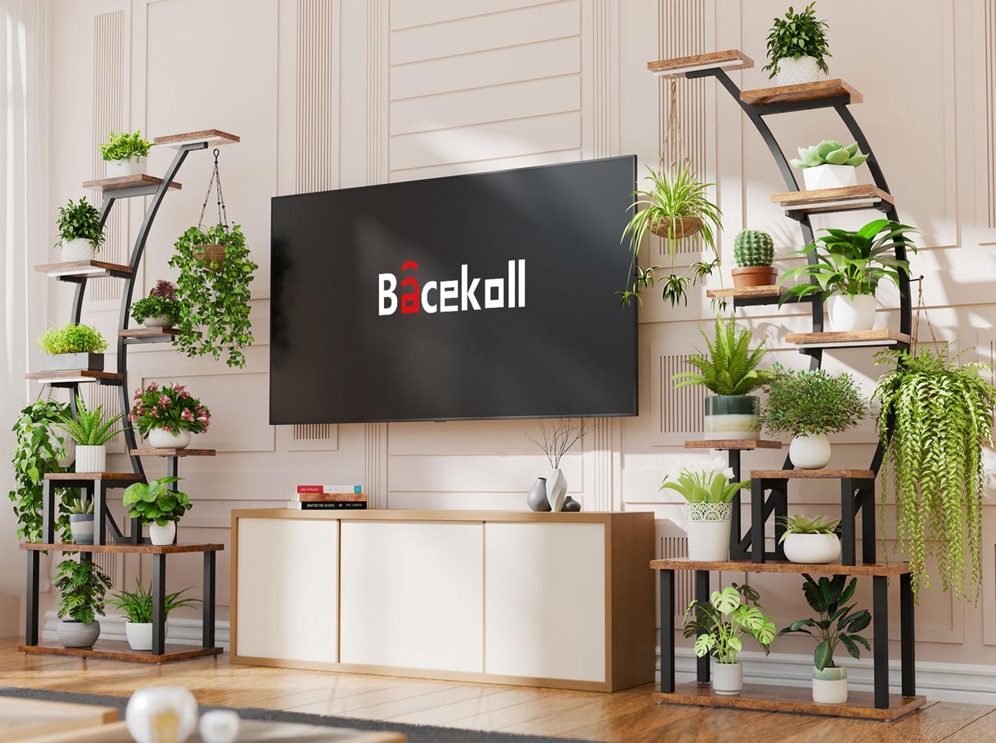 BACEKOLL Plant Stand Indoor with Grow Lights, 63" Tall Indoor Plant Shelf, 9 Tiered Corner Plant Holder, Large Flower Display Shelf for Living Room, Bedroom, Office, Home Decor