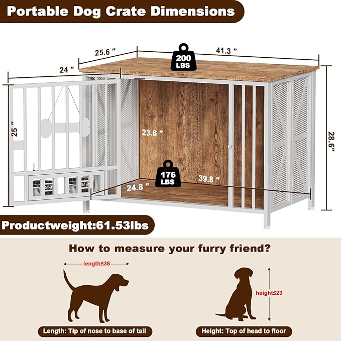 Easycom Foldable Large Dog Crate Furniture, 41.3" Assembly-Free Dog Crates