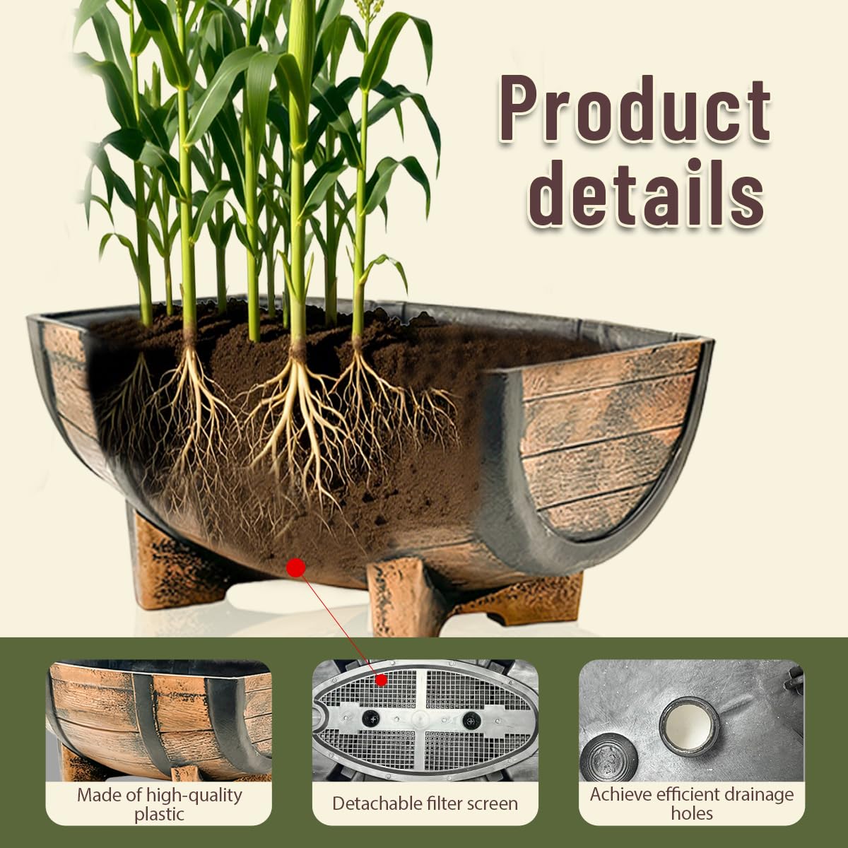 Whiskey Barrel Planter,Set of 6 Half Barrel Planters for Outdoor Plants with Removable Drain Screen,Weather Resistant Plastic Flower Pots for Indoor Outdoor Garden,Patio,Lawn,16.14x11.8x7.28 Inch