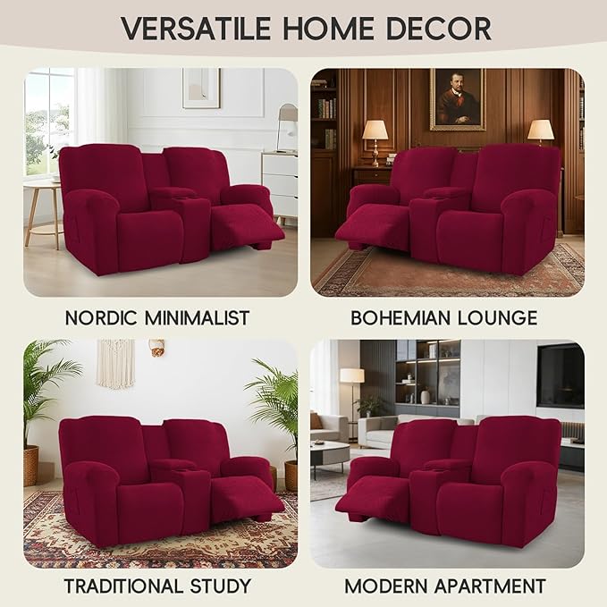 Recliner Loveseat Covers with Console, 6-Piece Stretch Geometric Strokes
