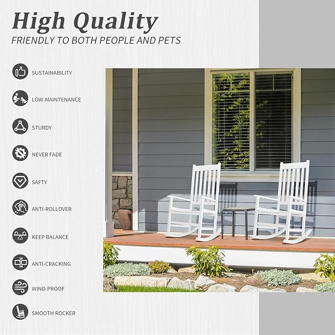 Outvita Outdoor Rocking Chair, Solid Wood High Back Rocker, All Weather Lounge