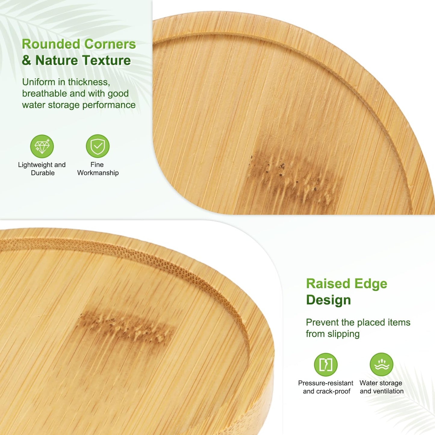 M METERXITY 4-Pack Bamboo Plant Saucer, 3.54 Inch / 9cm ID Round Flower Pot Plant Saucers for Indoor/Outdoor/Succulent, Wood Drip Tray [3.94 Inch/10cm OD]
