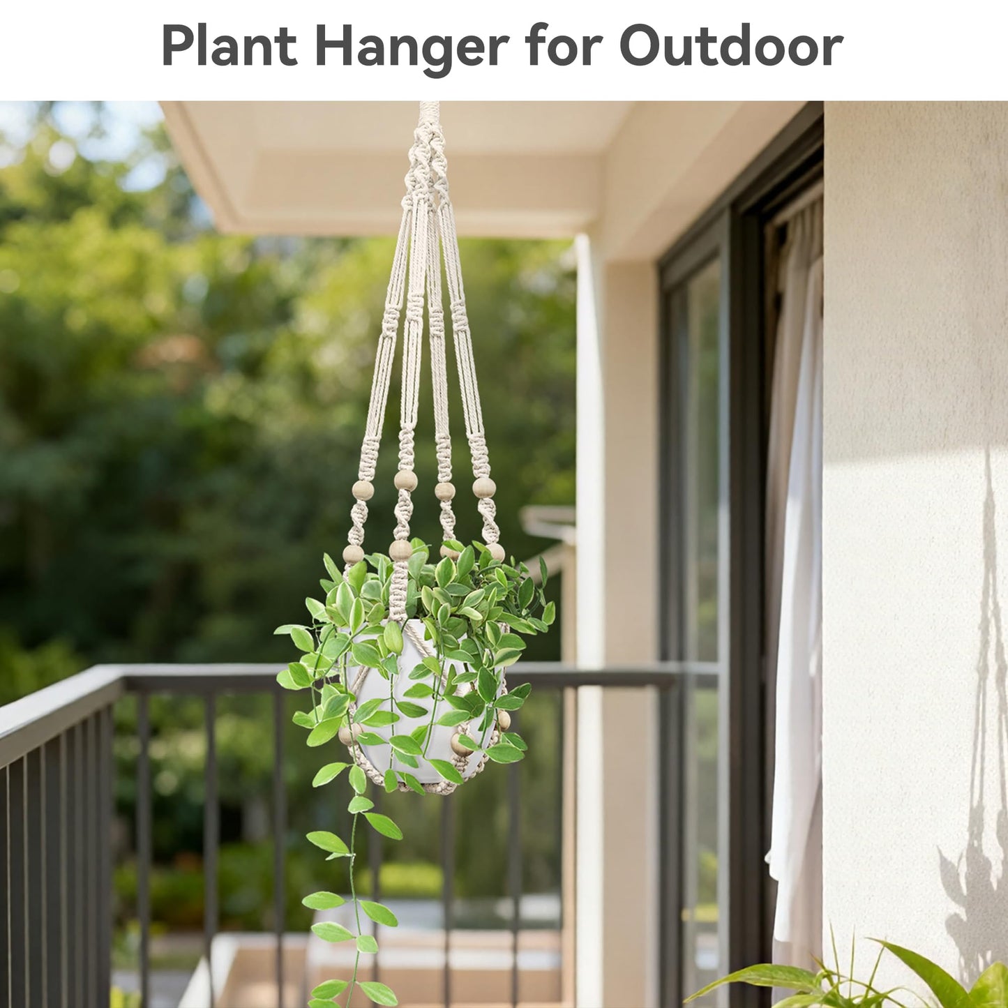 USLAI Macrame Plant Hanger Indoor Outdoor, Fits 4 to 15 Inch Pots, Strong Hanging Planter Holder, Boho Home Decor, 35 Inch, Ivory, Set of 2 (POTS NOT Included)