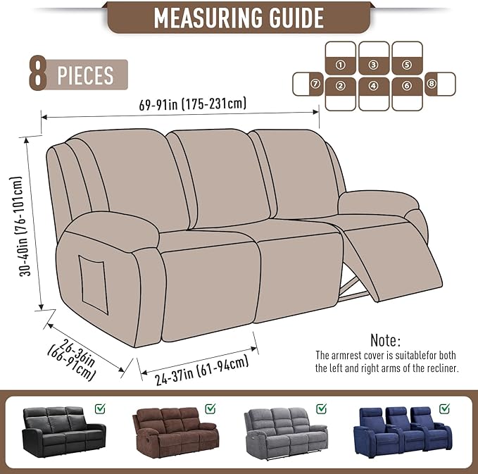 TAOCOCO Recliner Sofa Covers 8-Pieces Stretch Large Couch Covers