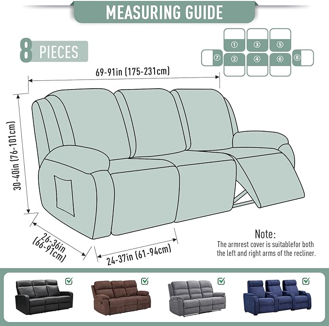 TAOCOCO Recliner Sofa Covers 8-Pieces Stretch Large Couch Covers