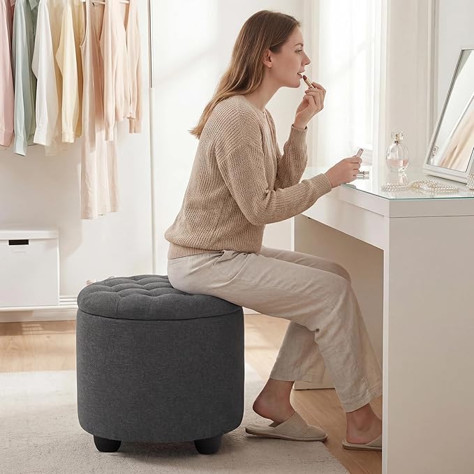Furniliving 19 Inch Storage Round Ottoman, Footstools