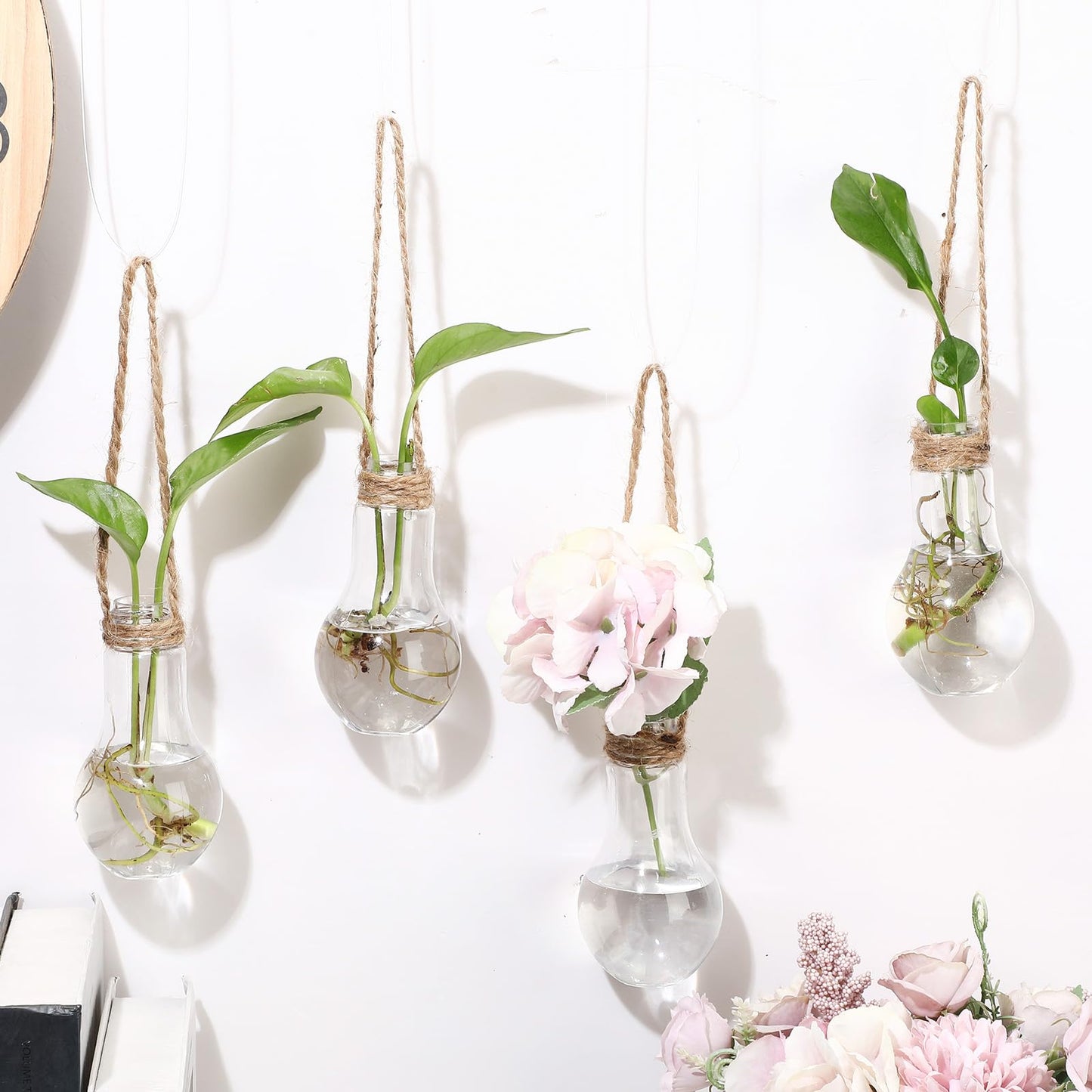 Baderke 18 Sets 3.94" Plastic Window Propagation Stations Hanging Propagation Vases Plant Test Tubes with Suction Cup & Traceless Nail & Brush Clear Wall Jars for Office Home Garden Decor Lover Gift