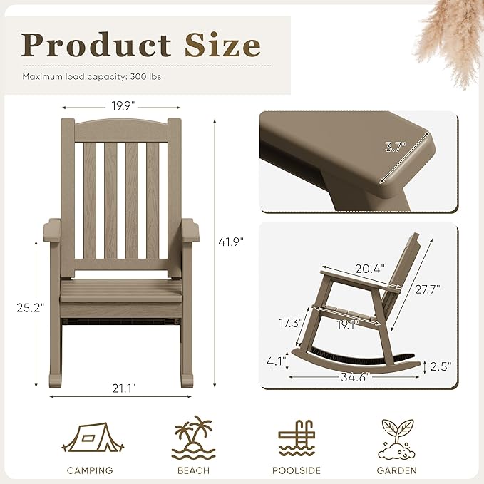 Greesum Set of 2 Outdoor Rocking Chair, All-Weather Patio Rocker, Rust-Proof &