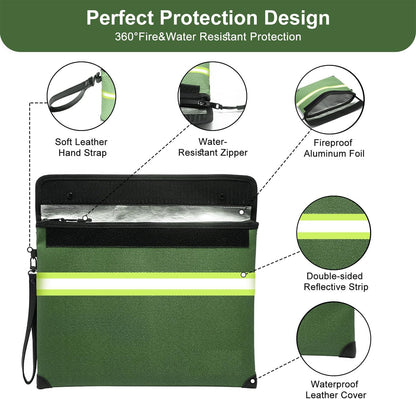 6500°F Fireproof Document Bag,Upgraded Fireproof/Waterproof Money Bag with Zipper/Reflective Strip,Storage Pouch for A4 Letter Size Document,Cash,Cell Phone,Passport